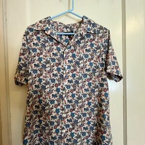 Boohoo Blue and Red Casual Button Down Shirt